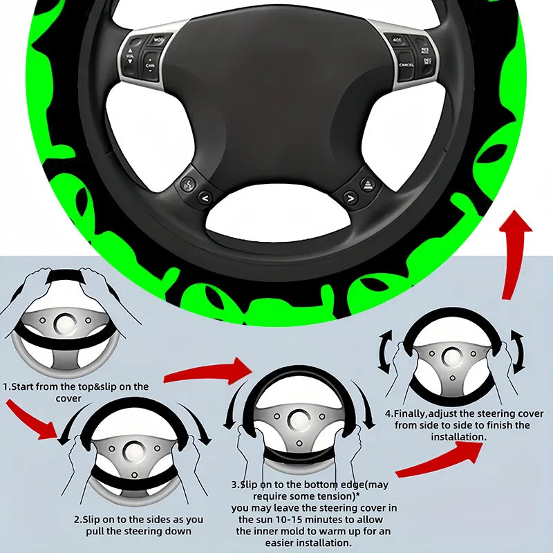 Alien Glow-in-the-Dark Steering Wheel Cover – Universal Fit Steering Wheel Cover HIP