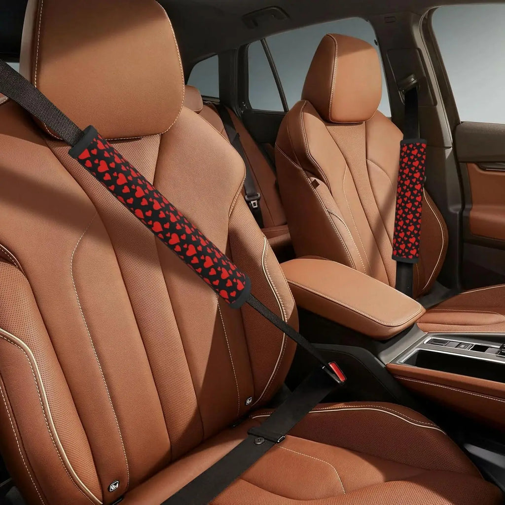 Red Hearts Car Seat Belt Covers 2-Pack – Shoulder Strap Pads Seat Belt Cover HIP
