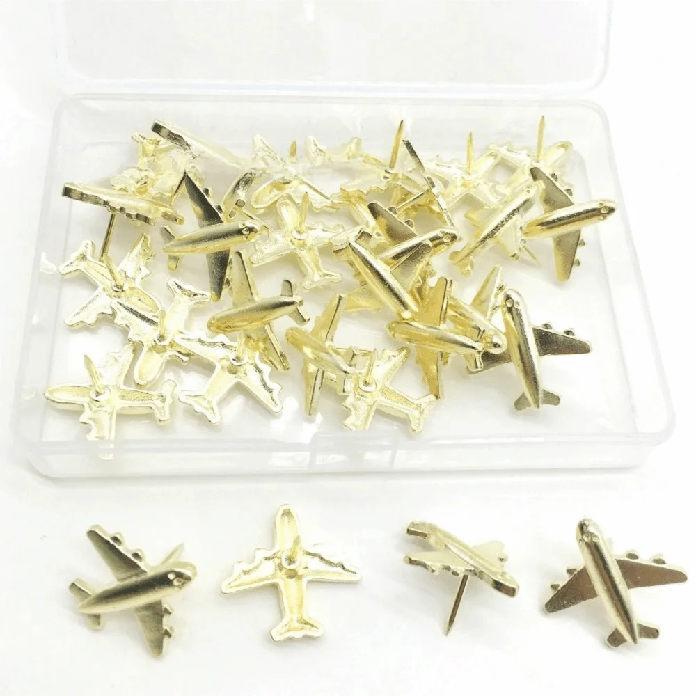 30 Airplane Push Pins Silver & Gold – Decorative Zinc Alloy Decorative Push Pins HIP