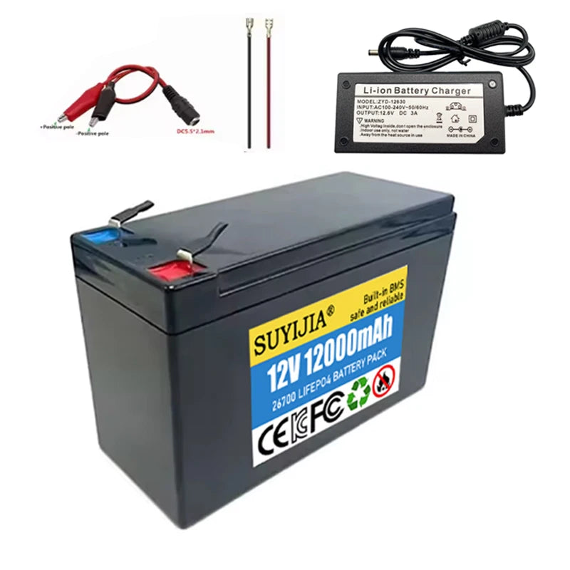 12V 12Ah LiFePO4 Battery Pack – 30A BMS & 3A Charger Lithium Battery Pack HIP 12V 12Ah