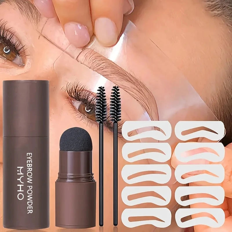 Long-Lasting Eyebrow Print Set-Beginner One-Step Eyebrow Powder Makeup Tools HIP Dark Brown