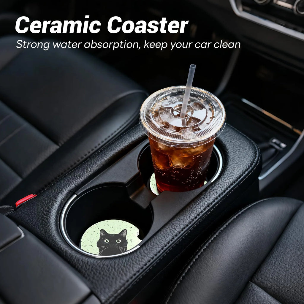 2-Pack Terrazzo Ceramic Car Cup Holder Coasters – Cork Base Car Cup Coaster Set HIP