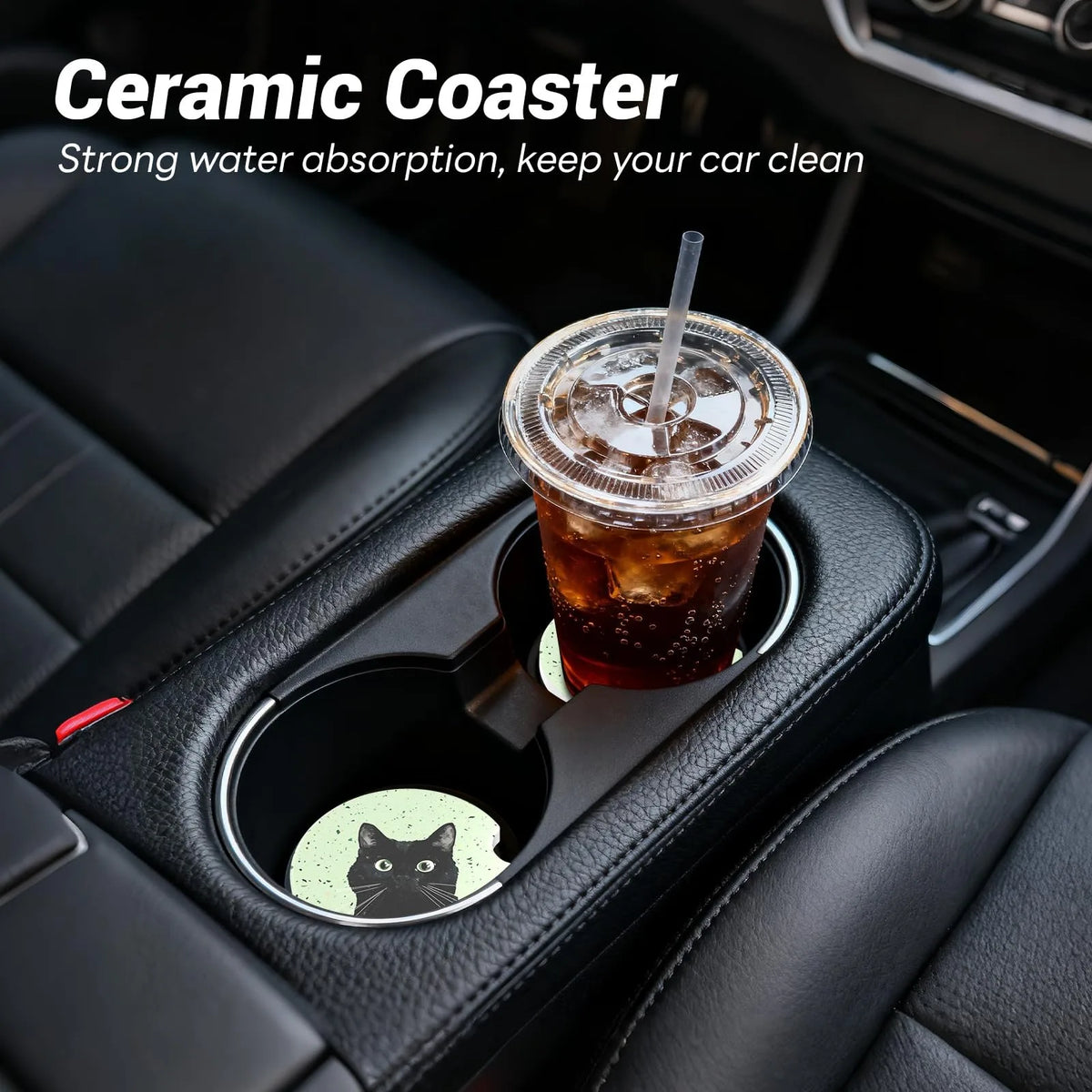 2-Pack Terrazzo Ceramic Car Cup Holder Coasters – Cork Base Car Cup Coaster Set HIP