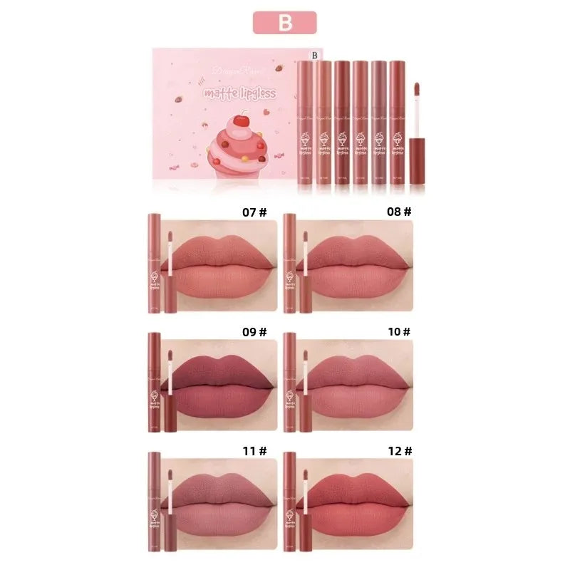 Dragon Ranee 6-Color Velvet Matte Lip Gloss Set | Long Lasting Matte Lip Gloss Set HIP