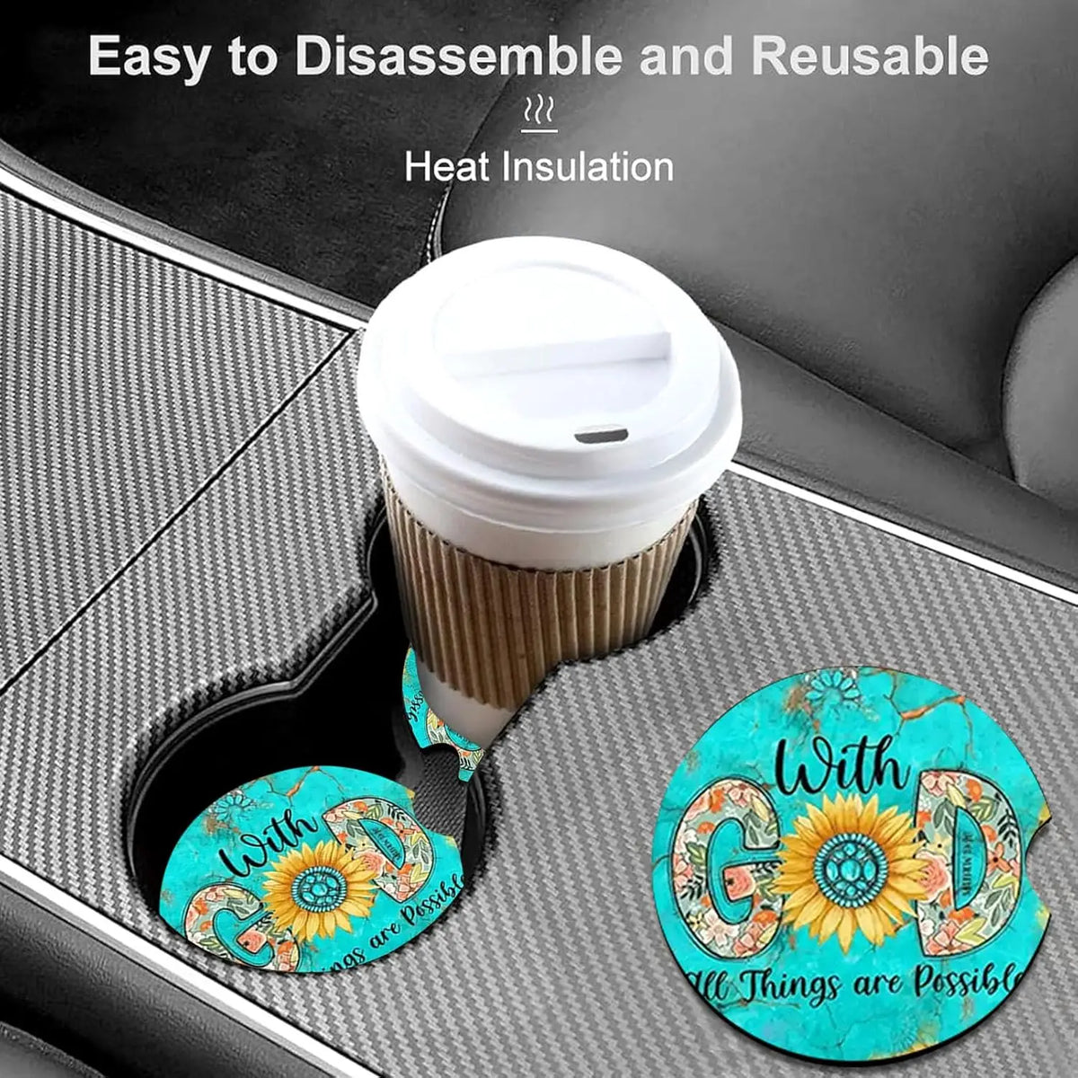 2-Pack Christian Car Cup Holder Coasters – Anti-Slip Rubber Car Cup Holder Coaster HIP