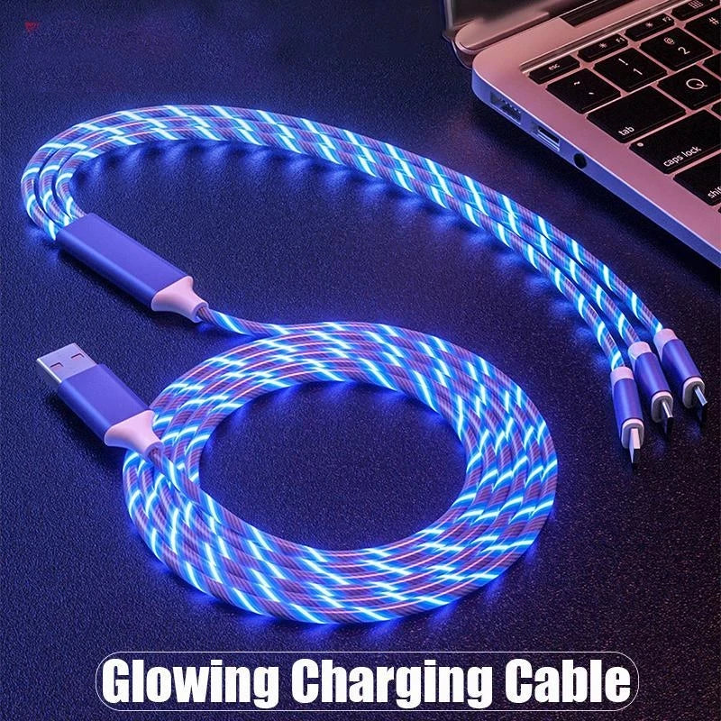 3-in-1 LED Glowing Charging Cable – USB-C Micro USB Lightning LED Charging Cable HIP