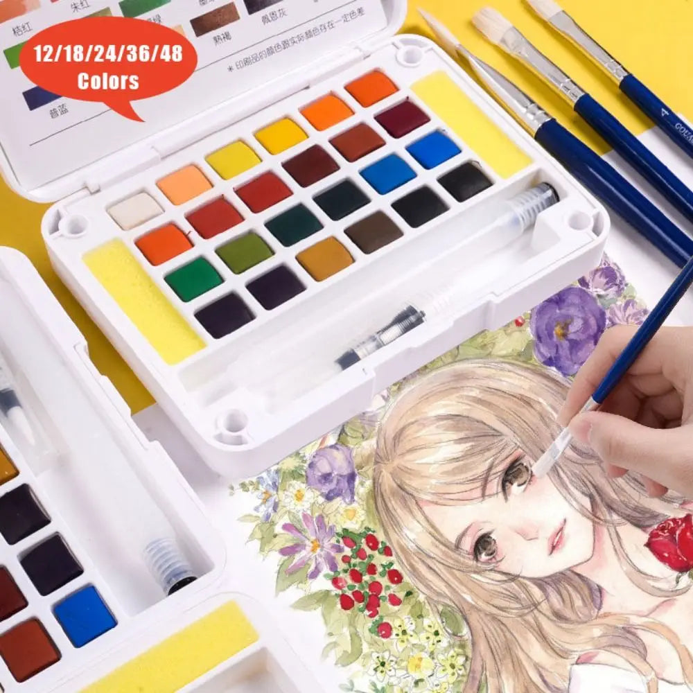 Portable Watercolor Paint Set 12–48 Colors with Water Brush Pen Watercolor Paint Set HIP