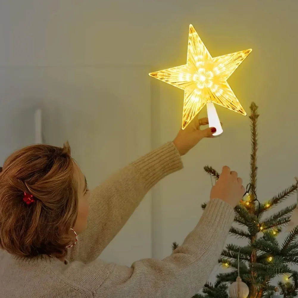 Transparent Five-Pointed Star LED Christmas Tree Topper Battery Operated Glowing Xmas Home Party Decor HIP