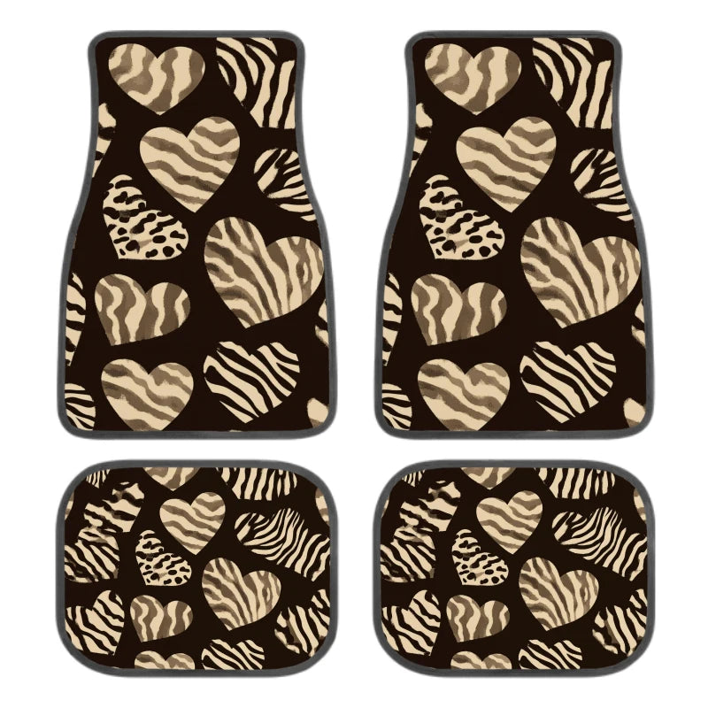 Set of 4 Non-Slip Zebra Print Heart Car Floor Mats | HIP Car Floor Mats HIP black One Size