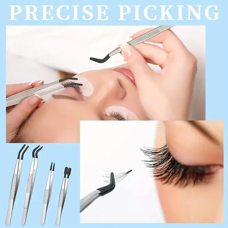1pcs Tweezers With Rubber False Eyelash Adhesive Attachment Clamp Tips Tweezers Rubber Silicone Coated Multifunctional Product HIP