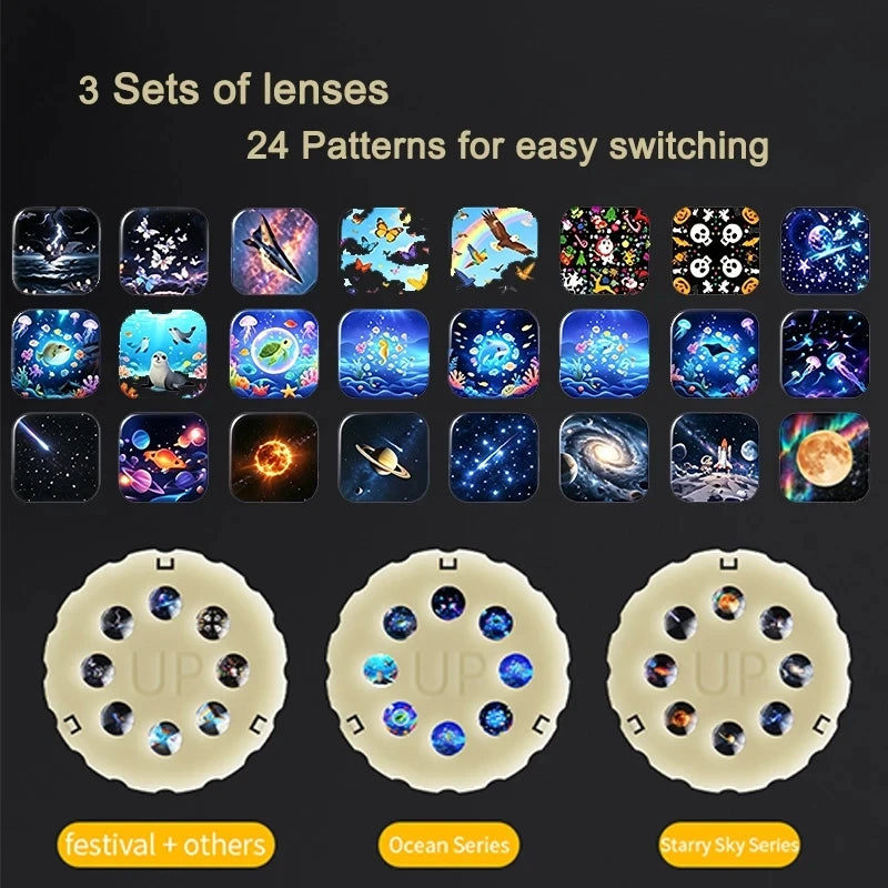 2026 Starry Ocean Galaxy Projector Night Light Auto Timer 24 Patterns 360° Rotatable Lamp with Sleep Sounds Kids Bedroom Decor G HIP