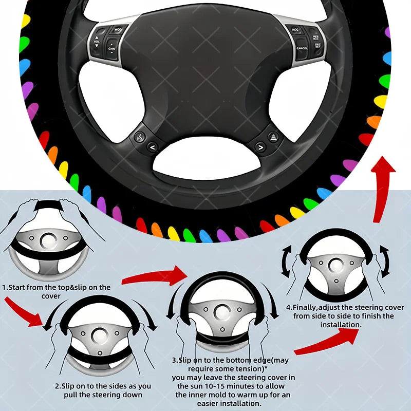 Rainbow Gradient Hearts Steering Wheel Cover – Easy Install Steering Wheel Cover HIP