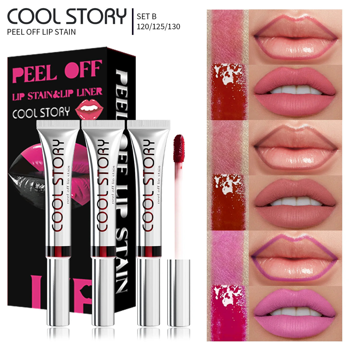 1pc Dark Brown Lip Liner Tattoo Peel Off Lipgloss Matte Lip Tint Contour Stain Waterproof Lasting Tear-off Lipstick Cosmetic HIP B Set-3PCS