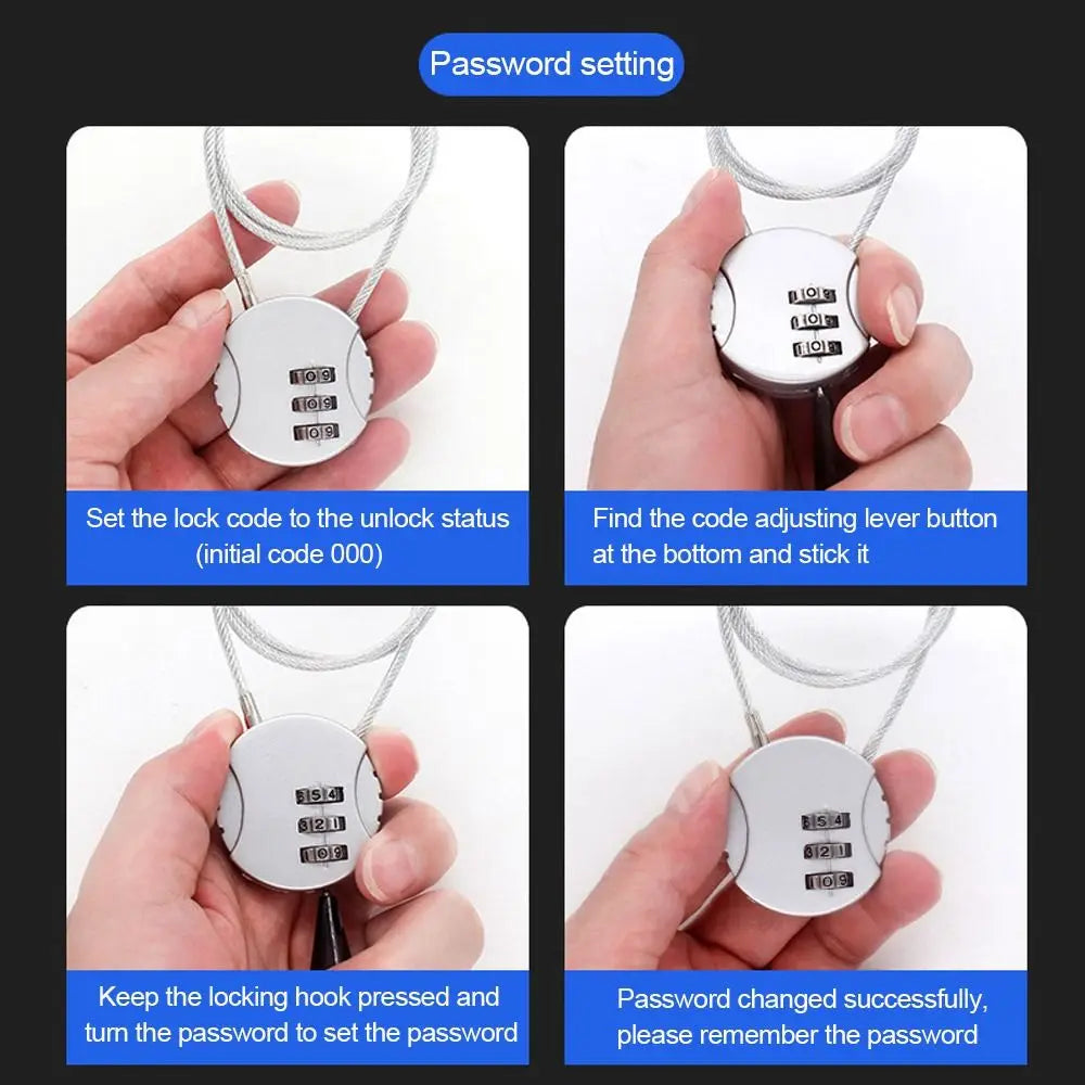 Wire Rope Digit Combination Padlock – Helmet & Bike Lock Combination Cable Lock HIP