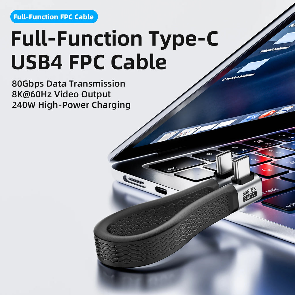 USB4 Type-C 90° Cable PD240W 80Gbps 8K@60Hz Fast Charging USB-C Charging Cable HIP