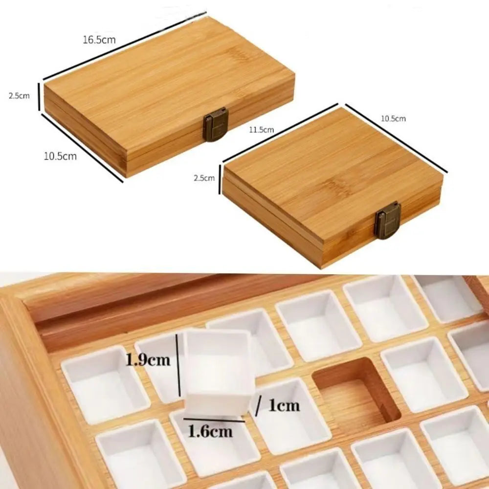 Bamboo Watercolor Palette Box – 24 or 36 Grid Paint Storage Watercolor Palette Box HIP