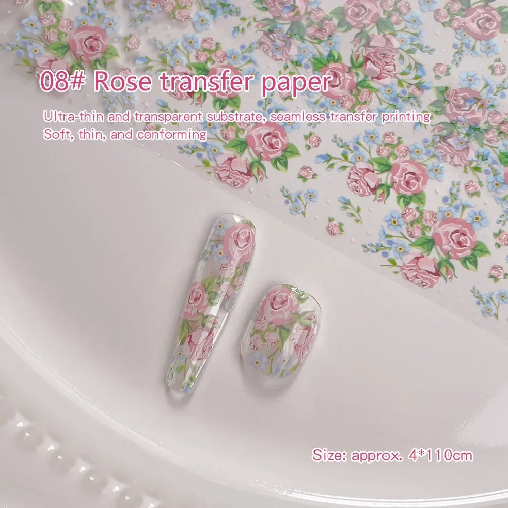 Lace Floral Nail Transfer Stickers Colorful Rose Flower Nail Foil French Vintage Style for DIY Manicure Transfer Paper Ornament HIP 08
