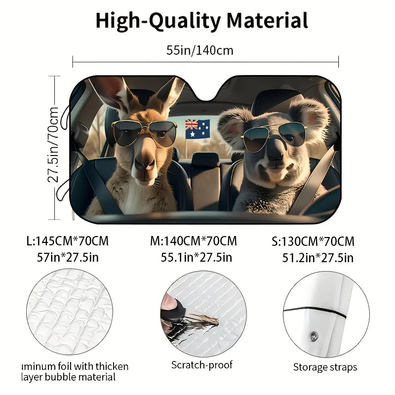 Kangaroo & Koala Car Sun Shade | Australian Flag UV Blocker Car Sun Shade HIP