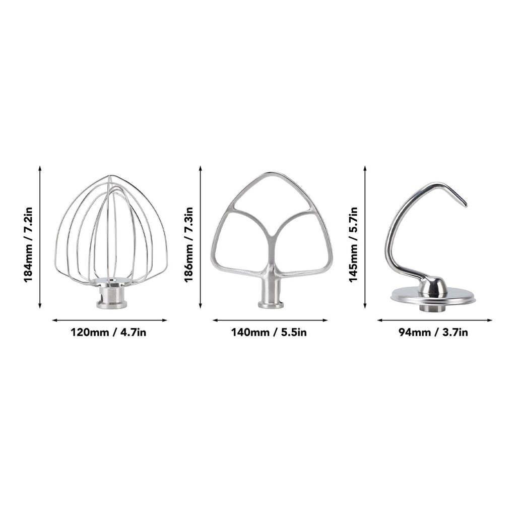 3pcs Stand Mixer Attachment Flat Beater Wire Whip Tilt Head Stand Mixer Accessories Easy To Clean Stainless Steel for Kitchen HIP