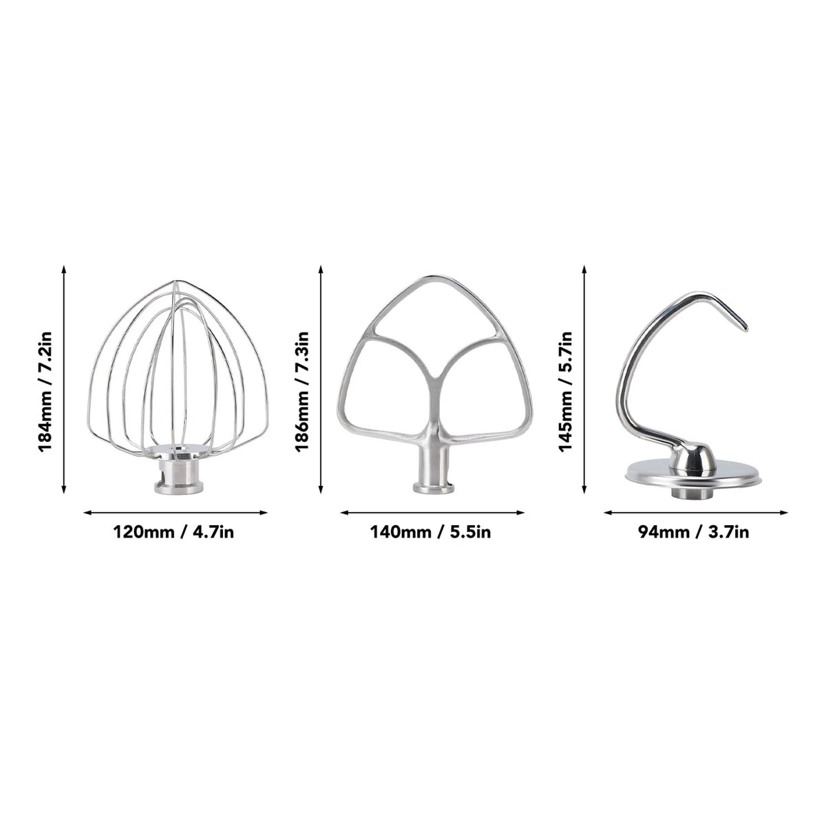 3pcs Stand Mixer Attachment Flat Beater Wire Whip Tilt Head Stand Mixer Accessories Easy To Clean Stainless Steel for Kitchen HIP