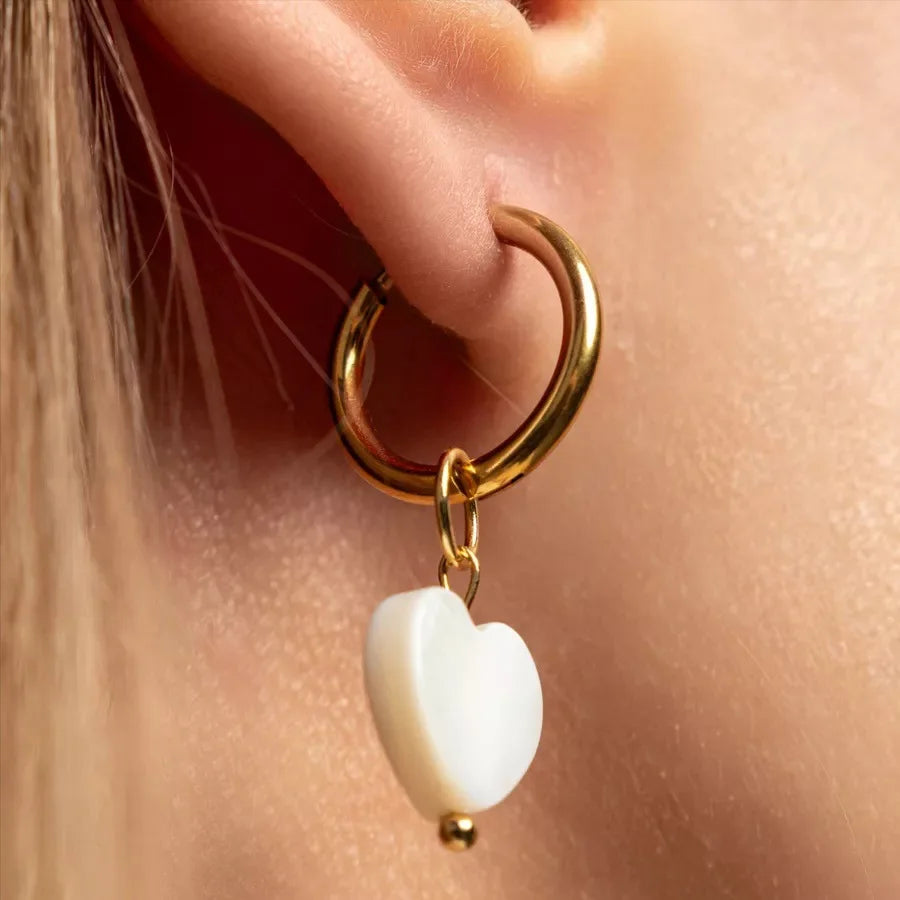 Bohemian White Shell Heart Drop Earrings | Women's Fashion Drop Earrings HIP