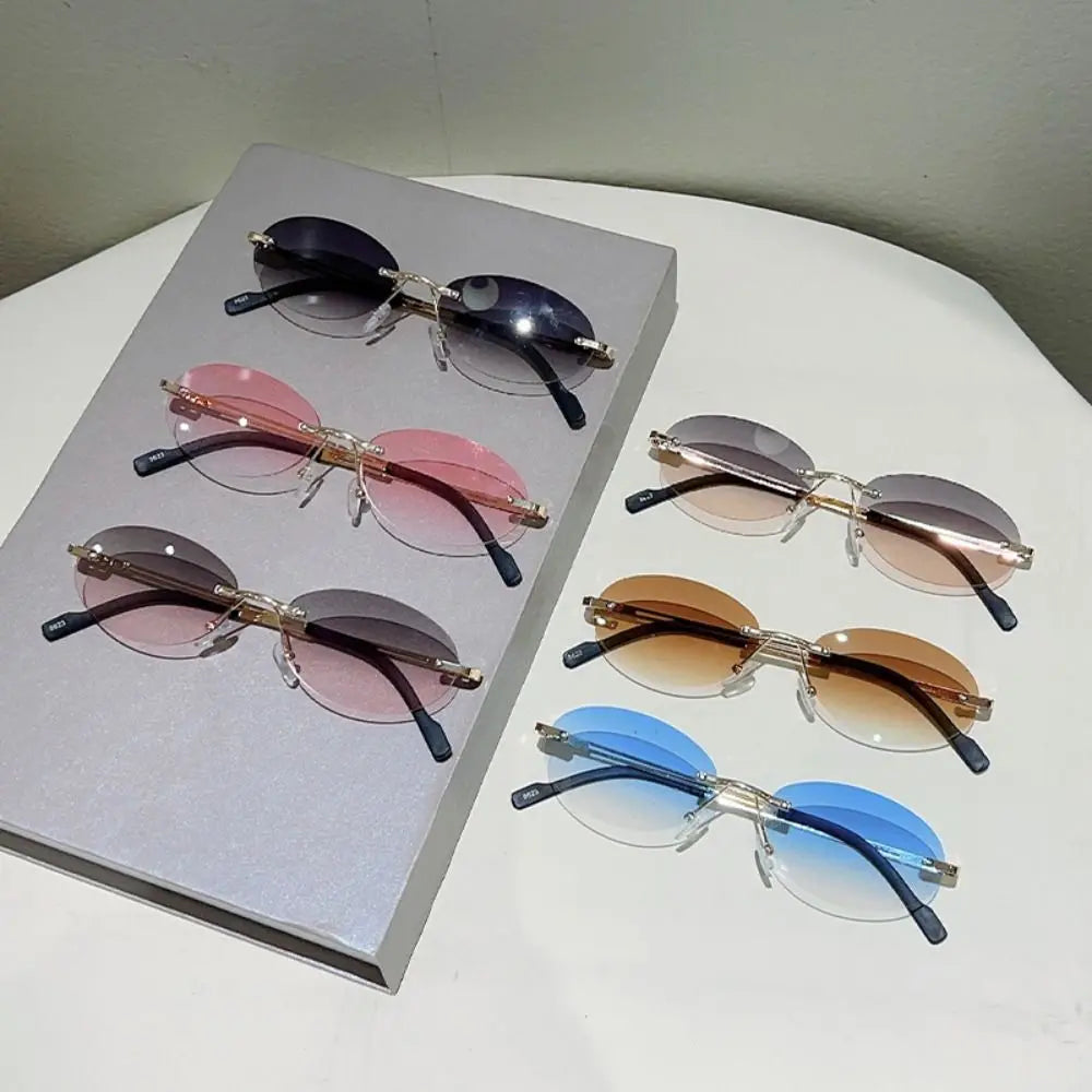 Rimless Oval Sunglasses Gradient UV400 Lens – Women & Men Oval Sunglasses HIP