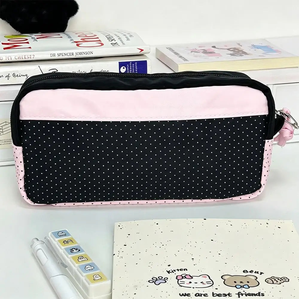 Kawaii Cat Pencil Case – Large Polka Dot Pen Bag for Students Pencil Case HIP