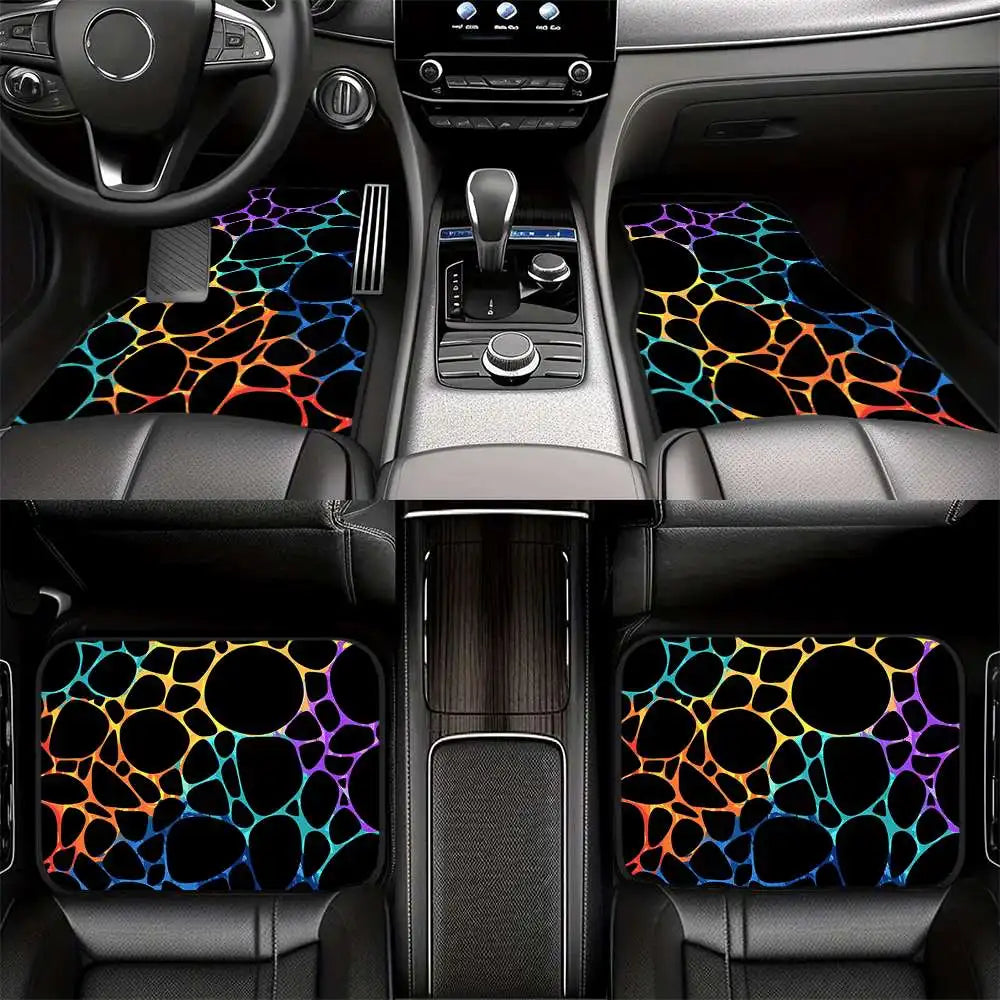 4-Piece Color Stripe Black Car Floor Mats – XPE Anti-Slip Car Floor Mats HIP