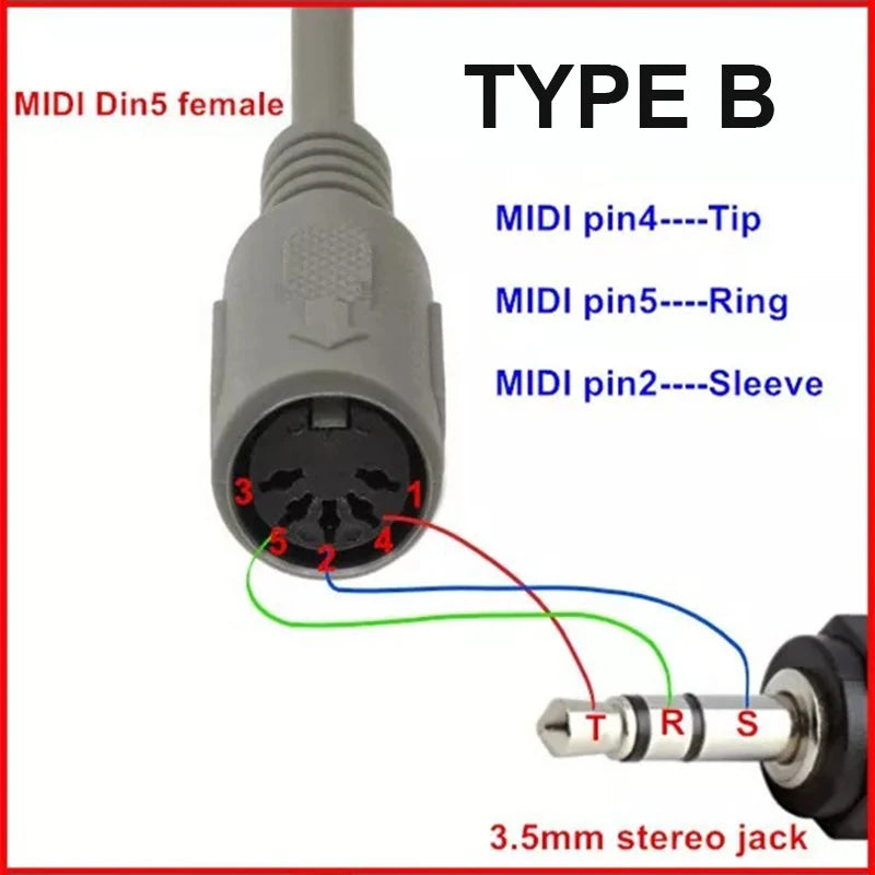 3.5mm TRS to MIDI 5-Pin DIN Female Audio Adapter | Type A & B Audio Adapter HIP Type B