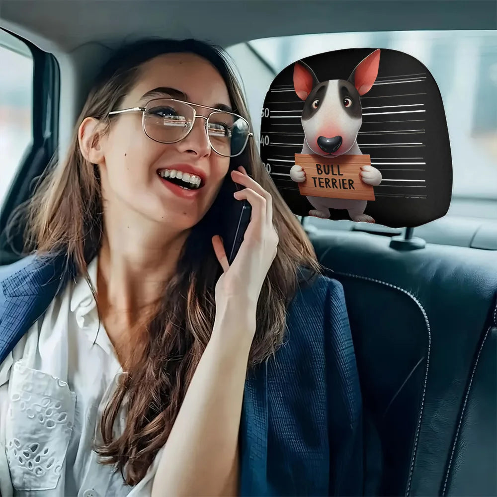 2-Pack Bull Terrier Headrest Covers – Funny Car Interior Decor Car Headrest Cover HIP