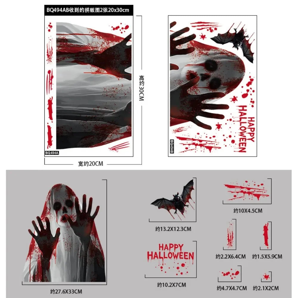 Blood Stains Handprint Mirror Static Stickers Halloween Window Glass Decor For Ghost Festival Party Supplies HIP