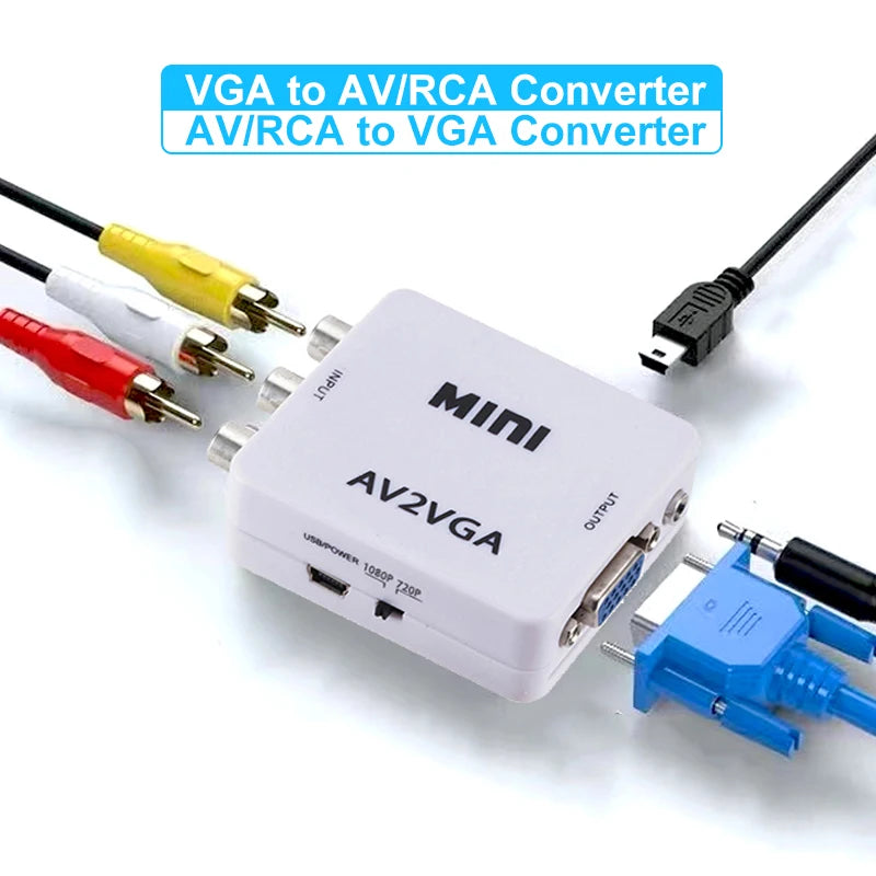 VGA to AV & AV to VGA Converter – RCA Adapter 1080P Video Signal Converter HIP