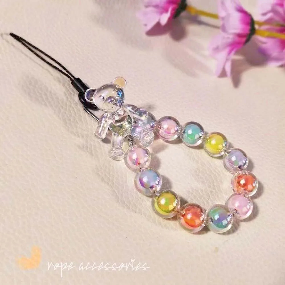 Crystal Macaron Beads Bear Phone Wrist Strap & Keychain Phone Wrist Strap HIP