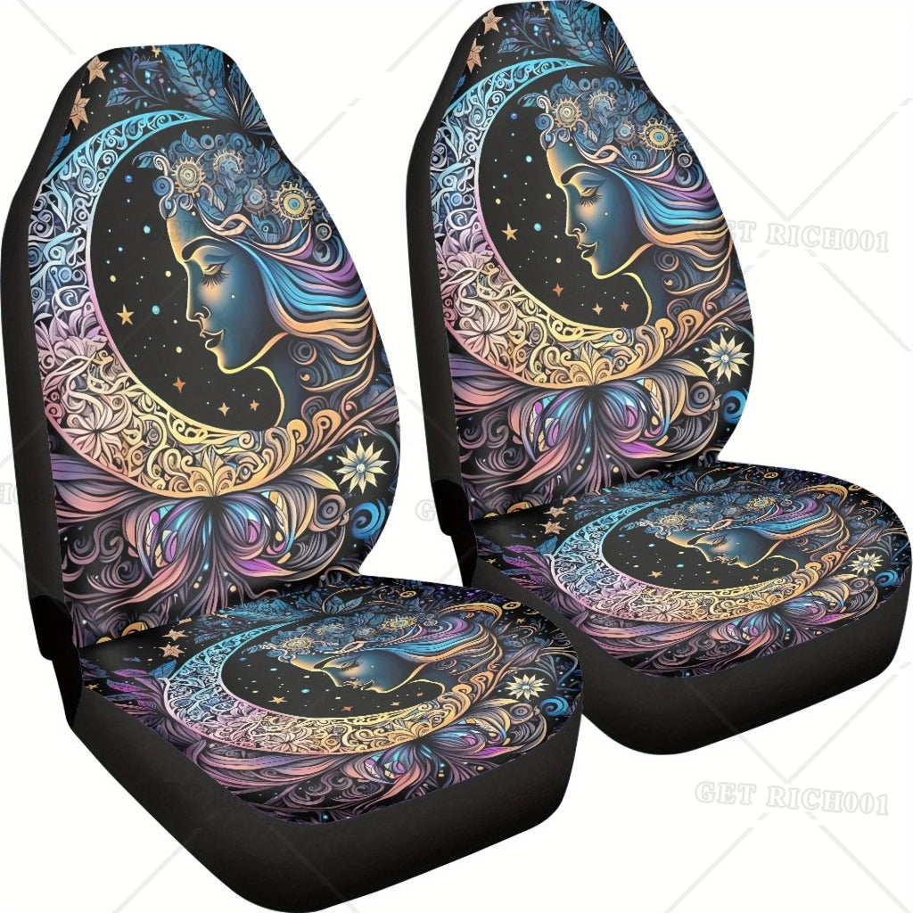 2-Piece Boho Star Moon Car Seat Covers – Washable SUV Fit Car Seat Covers HIP