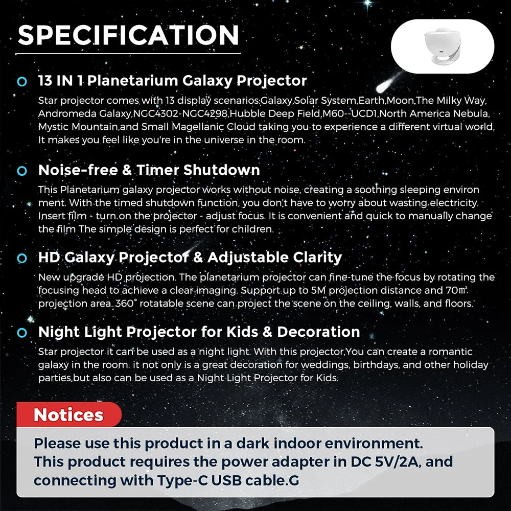 Mexllex HD Starry Sky Globe Galaxy Projection Night Light, White Planetarium LED Lamp for Bedroom Christmas Birthday Party Gift HIP