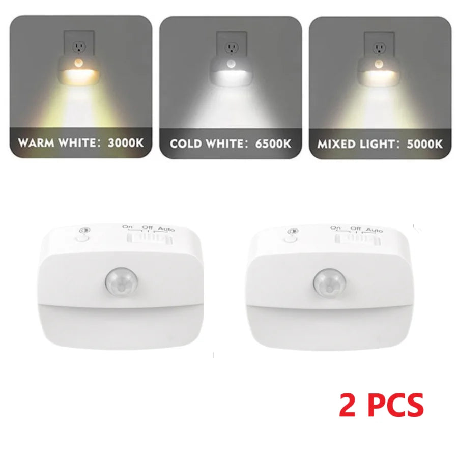Motion Sensor LED Night Light – 3-Mode Plug-In | EU & US Motion Sensor Night Light HIP 2 PCS US