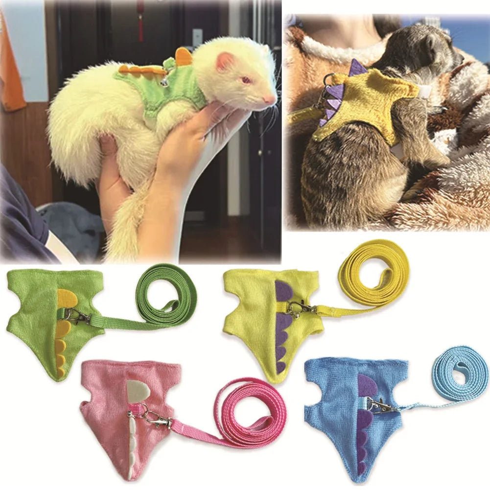 Colorful Vest Style Adjustable Ferret Leash Ferret Leash Reptile Leash with Bell Pet Walking Drawstring Pet Accessories HIP