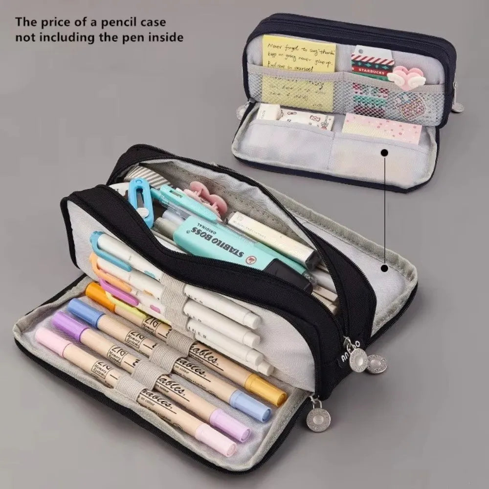 Kawaii Canvas Pencil Pouch – 4-Compartment Large Capacity Case Canvas Pencil Pouch HIP