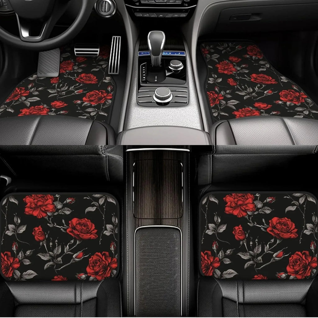 Red Rose Floral Car Floor Mats – 4-Piece Universal Set Car Floor Mats HIP