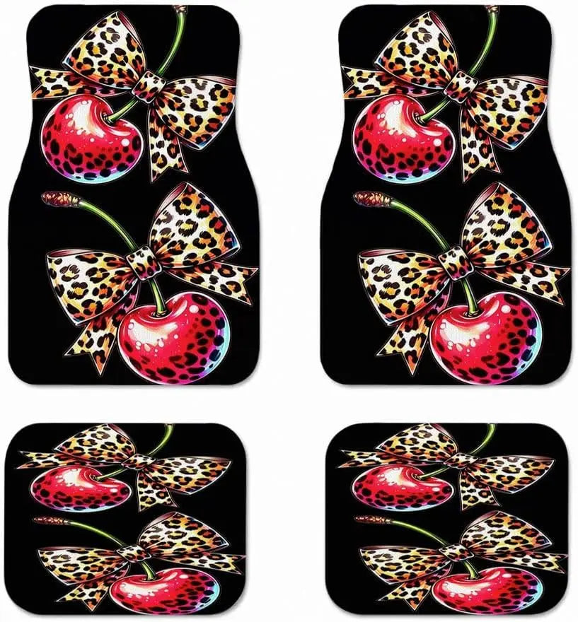Cherry Leopard Bow Car Floor Mats Full Set – SUV Universal Car Floor Mats HIP 1