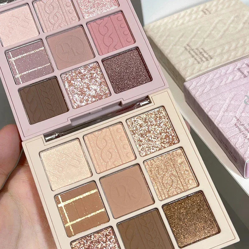 Knitted Pattern Eyeshadow Palette Glitter Matte Pink Pearlescent Shimmer Shinny Pigment Diamond Eyeshadow Korean Cosmetic Makeup HIP