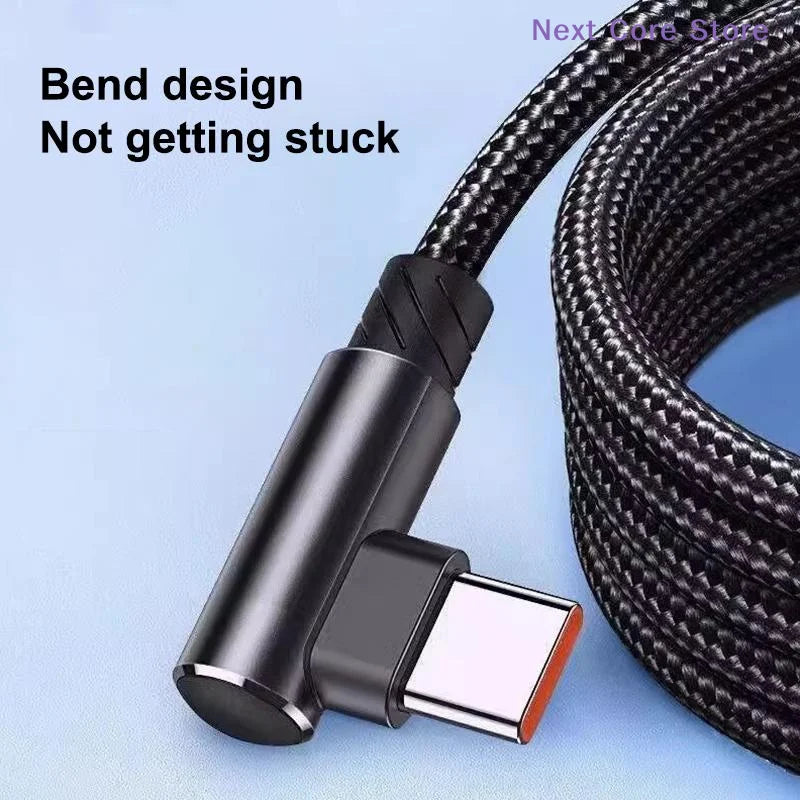 90° Elbow 6A USB-C Fast Charging Cable – Nylon Braided USB-C Charging Cable HIP