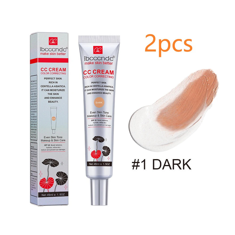 45ml Color Correcting CC Cream Facial Centella Asiatica Repair BB Cream Natural Concealer Whitening Liquid Foundation Cosmetics HIP dark 2pcs