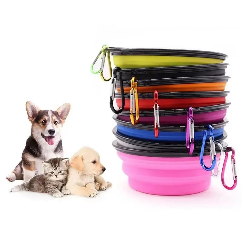 Collapsible Silicone Dog Bowl with Carabiner – Travel Pet Bowl Collapsible Pet Bowl HIP