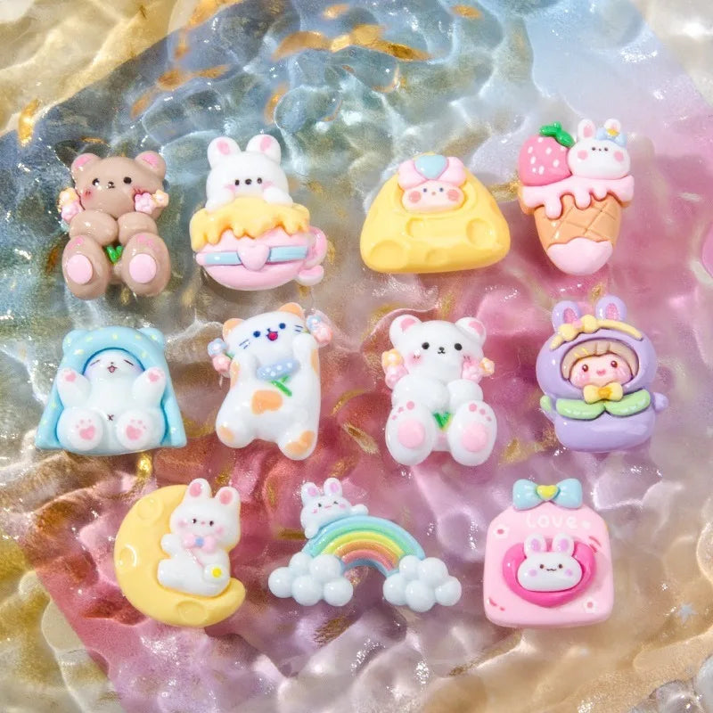 Mini 3D Bear Rabbit Resin Charms Kawaii Flatback Resin Ornament For Cream Glue DIY Crafts Phone Decoration Hair Accessories HIP