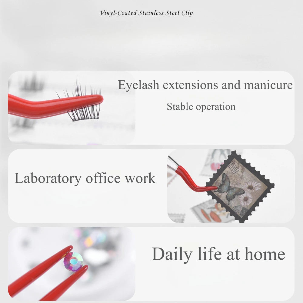 1pcs Tweezers With Rubber False Eyelash Adhesive Attachment Clamp Tips Tweezers Rubber Silicone Coated Multifunctional Product HIP