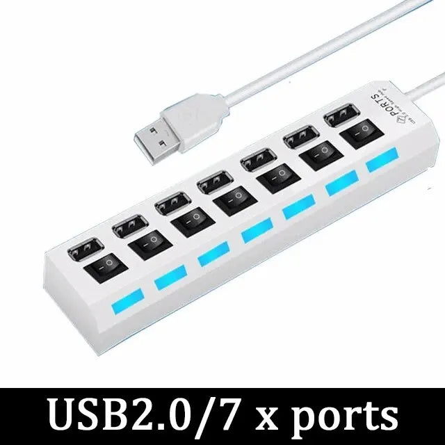 USB 2.0 Hub – 4 & 7 Port Splitter with LED Switch | HIP USB Hub Splitter HIP 7 Ports White