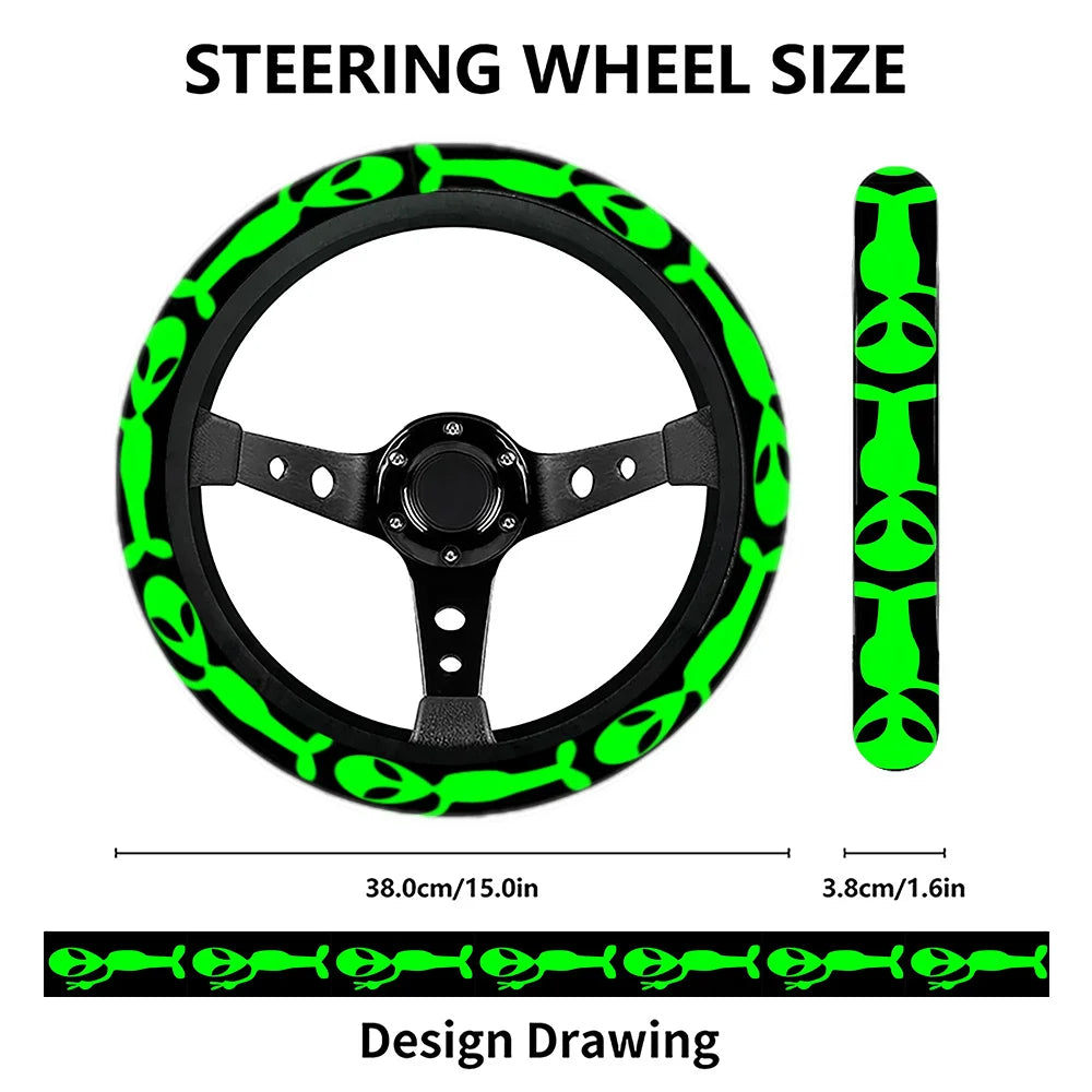 Alien Glow-in-the-Dark Steering Wheel Cover – Universal Fit Steering Wheel Cover HIP