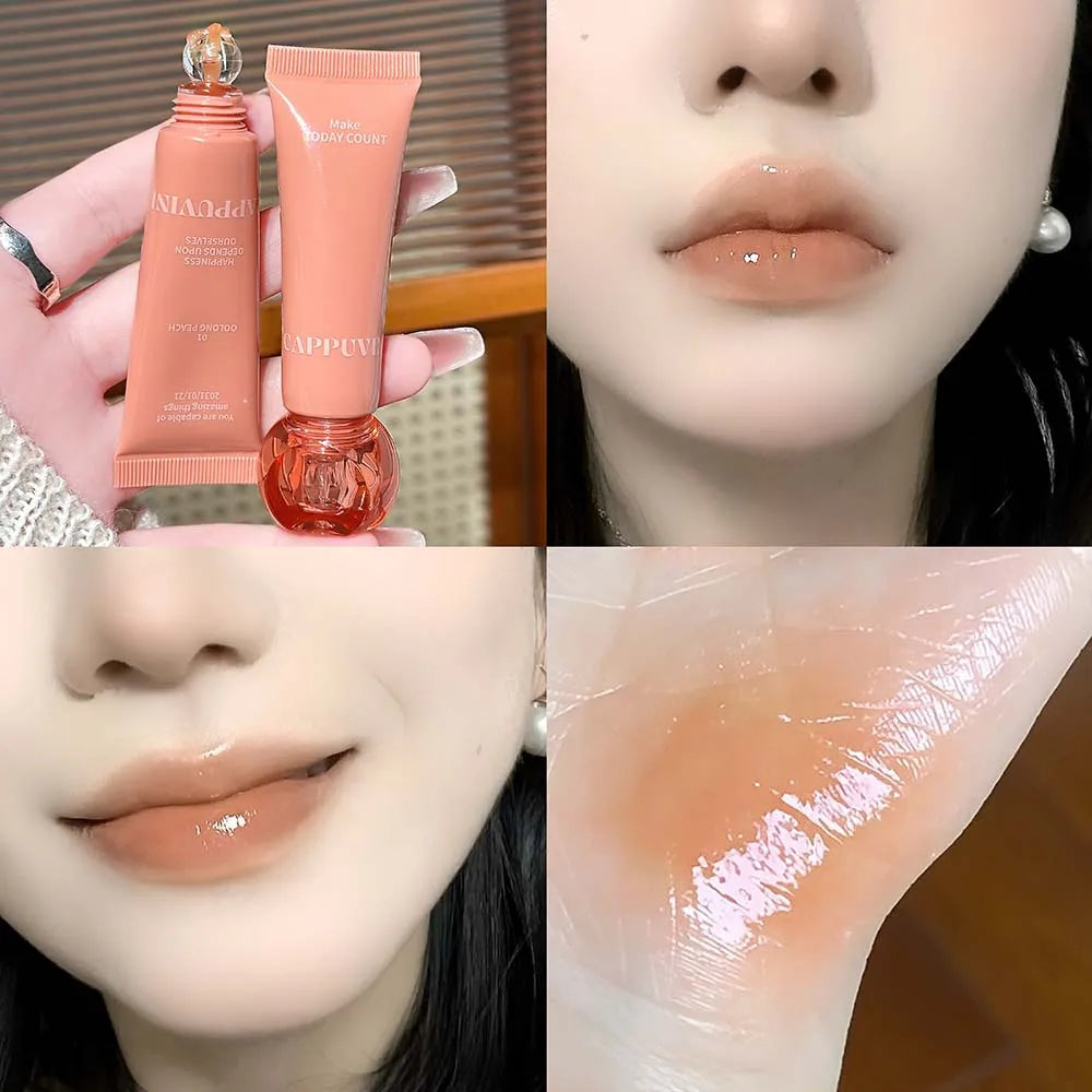 Fruit Essence Hydrating Lip Gloss Korean Clear Water Glow Lip Tint Juicy Jelly Shine Glaze Non-Sticky Lightweight Lip Oil Makeup HIP 01