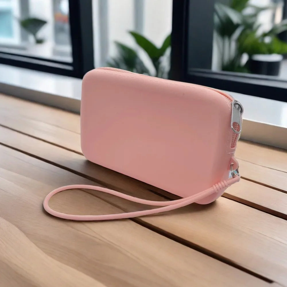 Rectangle Silicone Cosmetic Bag & Coin Purse for Women Silicone Cosmetic Bag HIP Pink